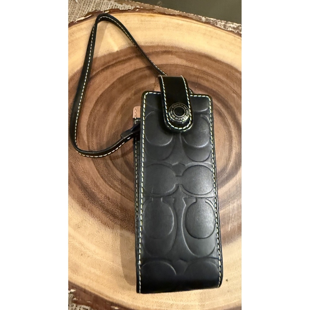 Vintage Coach Y2K Logo Black Leather Embossed Wrislet Case Eyeglass Sunglasses - Picture 2 of 8